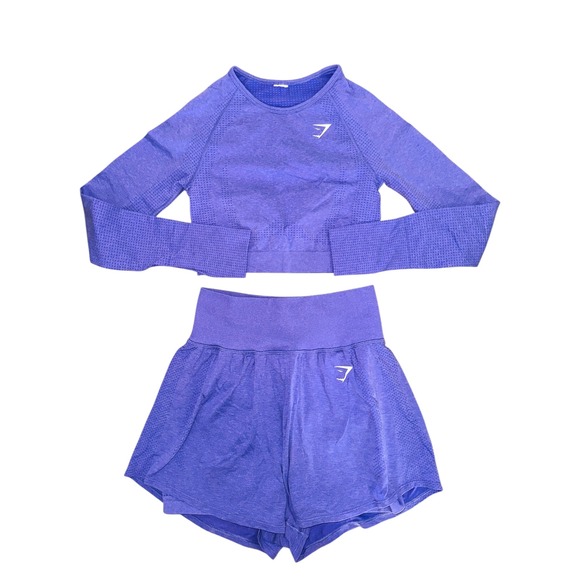 WB3 Gymshark Vital Seamless 2.0 Purple Crop Top and 2-in-1 Shorts Set Small - Picture 6 of 7